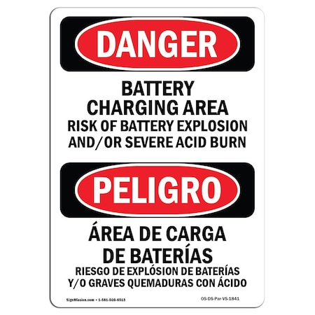 Signmission Safety Sign, OSHA Danger, 18" Height, Rigid Plastic, Battery Charging Area Risks Bilingual Spanish OS-DS-P-1218-VS-1841